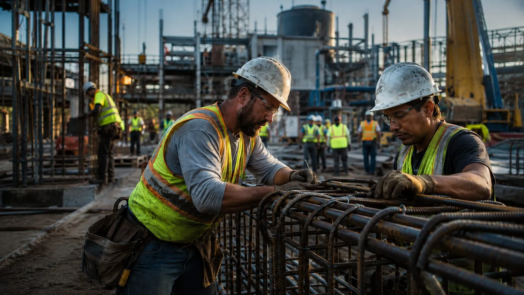 Skilled trades crew on a heavy industrial construction site
